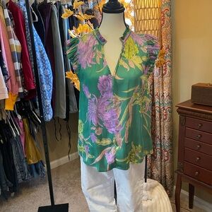 Current Air Green and Purple Floral Blouse